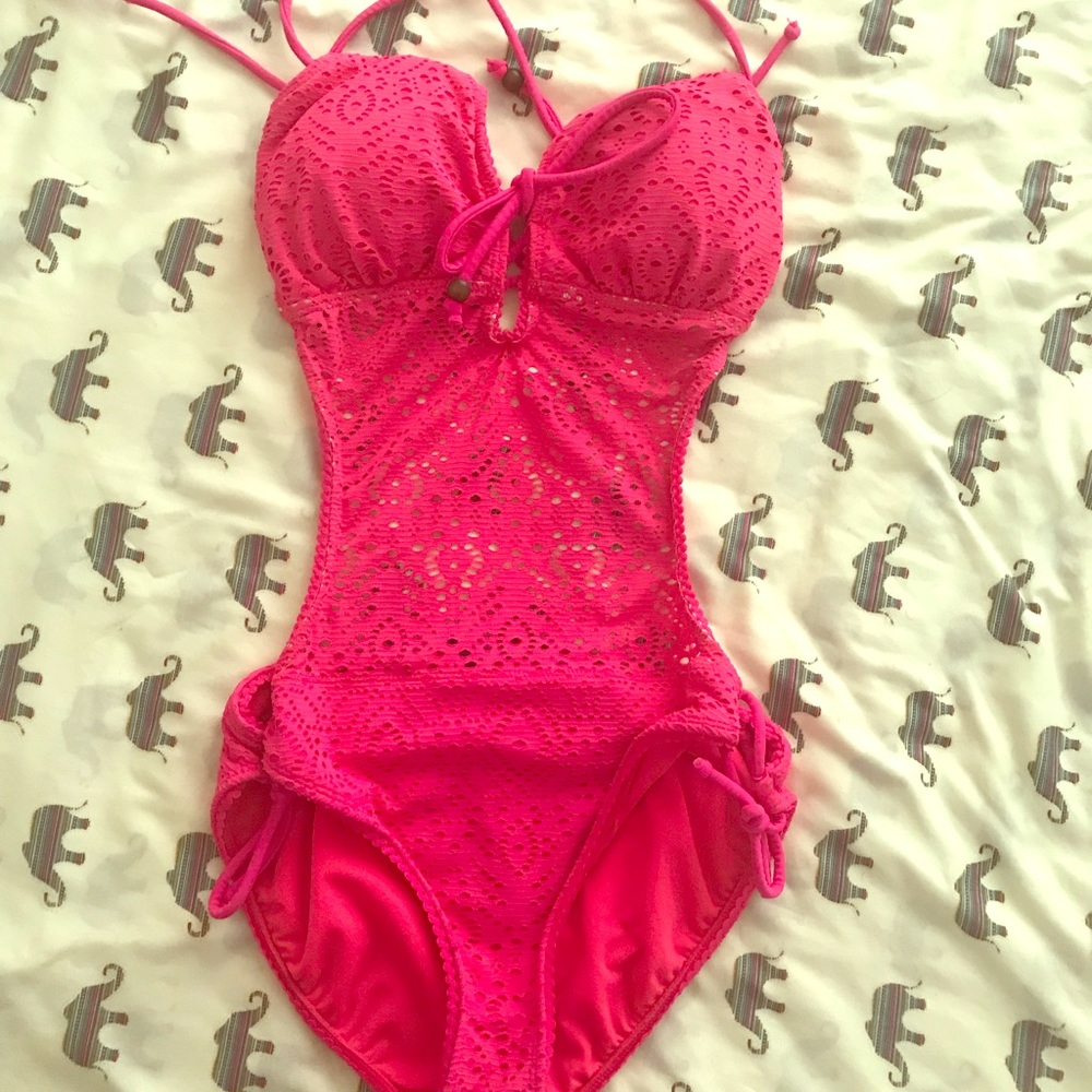 Adore Me Pink crochet one piece